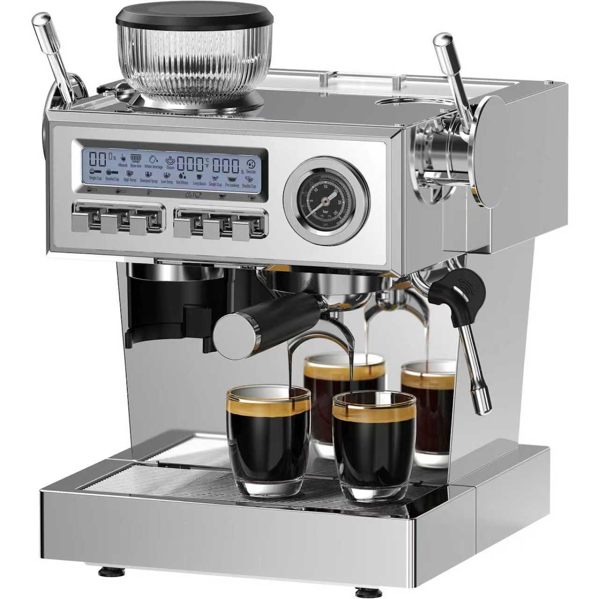 Espressomaschine mit Mahlwerk 2050 W – Siebträgermaschine 20 Bar, Profi Milchaufschäumer, Barista-Zubehör, 25 Mahlgrade, 1,6 L Wassertank