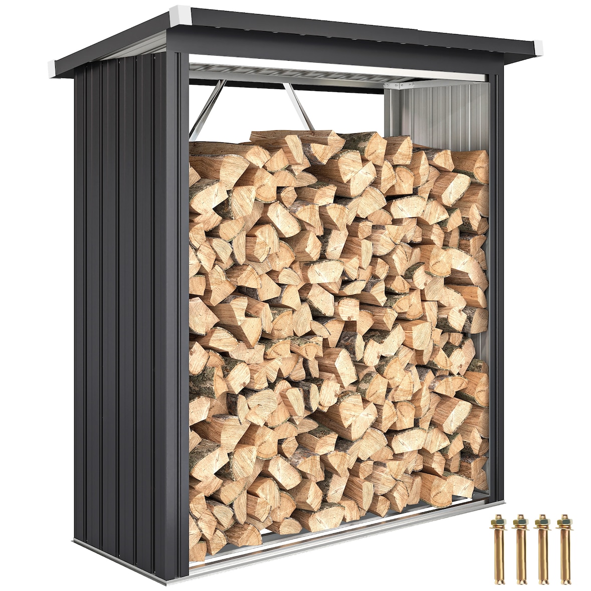 4goodz Houtopslag Gegalvaniseerd Staal met Schuin dak – 66x150x150 cm - Donkergrijs