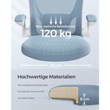 thumbnail of Bürostuhl mit Netzbespannung, klappbare Armlehnen, große Sitzfläche, gepolsterte Lendenstütze, Wippfunktion, bis 120 kg belastbar, nebelblau
