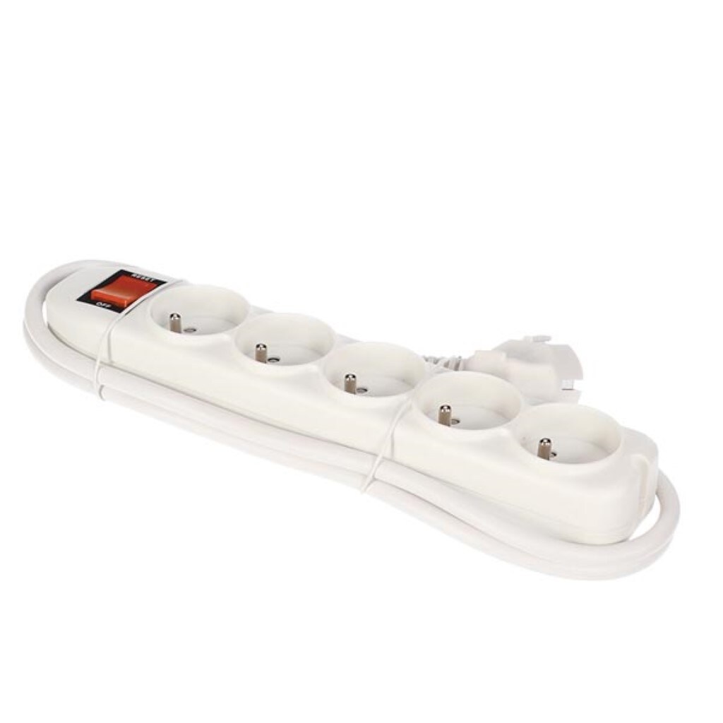 Steckdosenleiste mit Schalter, Überlastschutz, 5 Steckdosen Typ E, Kabel 1.5 m, 3G1.5, Innenbereich, Weiß