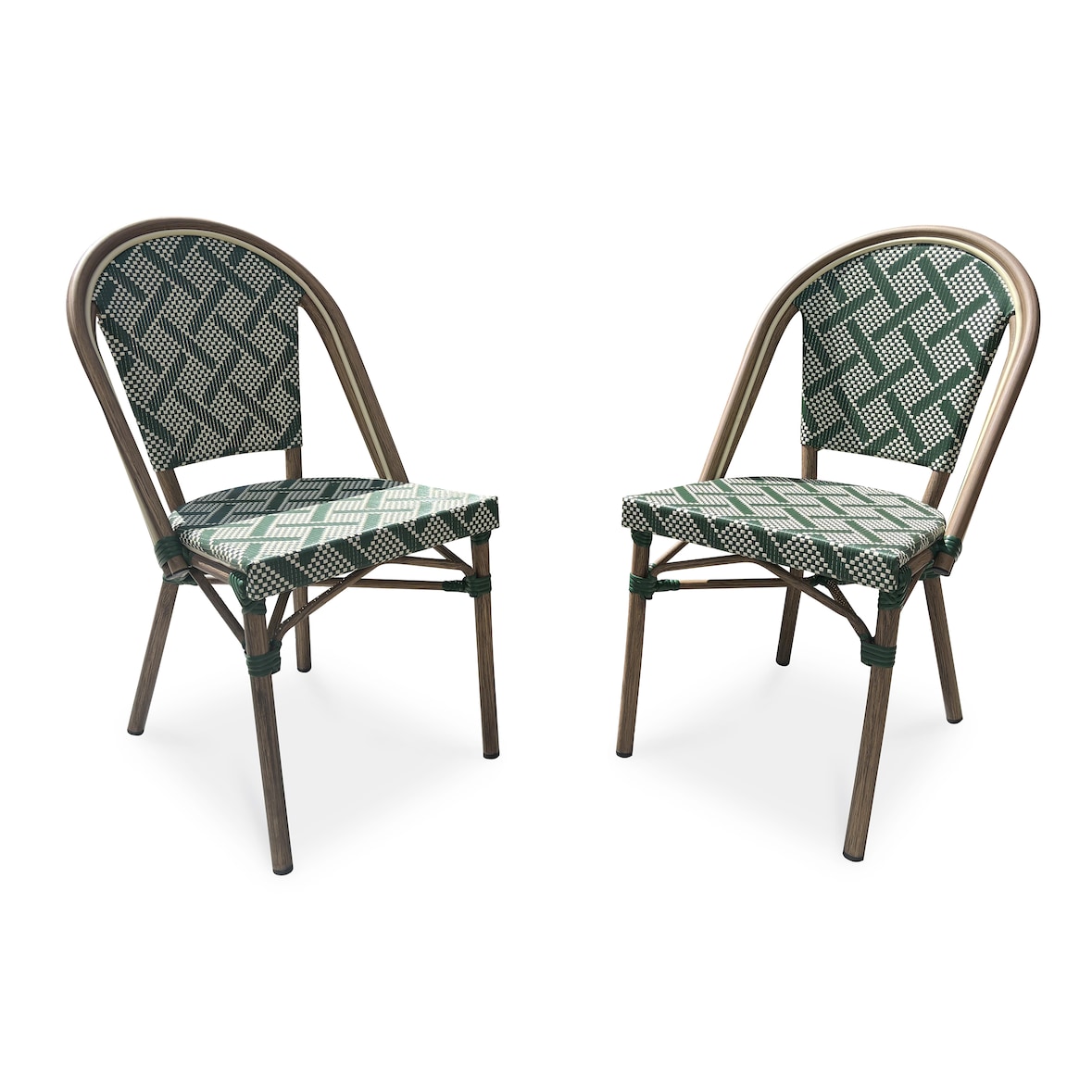Lot de 2 fauteuils de jardin empilables en aluminium marron et textilène vert BISTRO