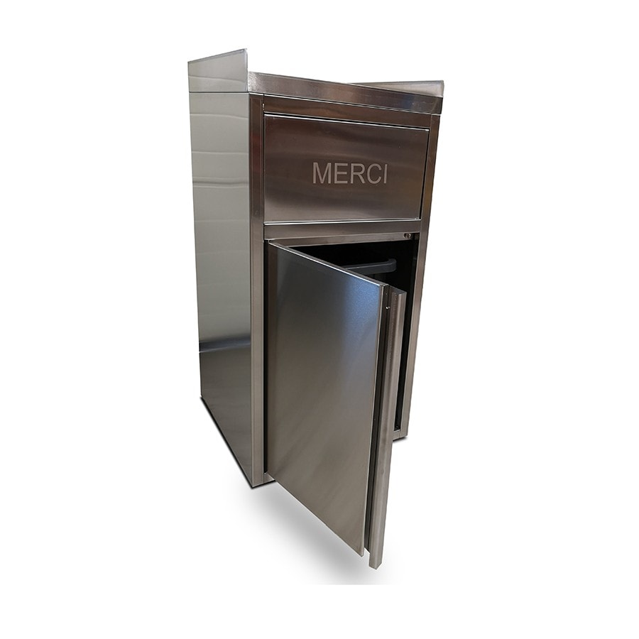 Poubelle snack en inox avec bac plastique (560 x 530 x 1230 mm)