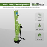 thumbnail of Stockwinde Zahnstangenwinde 3000 kg 72,5-109,5 cm Höhe auomatische Bremse große Grundplatte Hubwinde