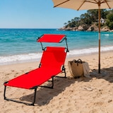 thumbnail of Lettino Pieghevole Con Tettuccio Regolabile Prendisole Parasole Schienale Reclinabile Regolabile Giardino Piscina 187 x 53 x 24 Cm Rosso