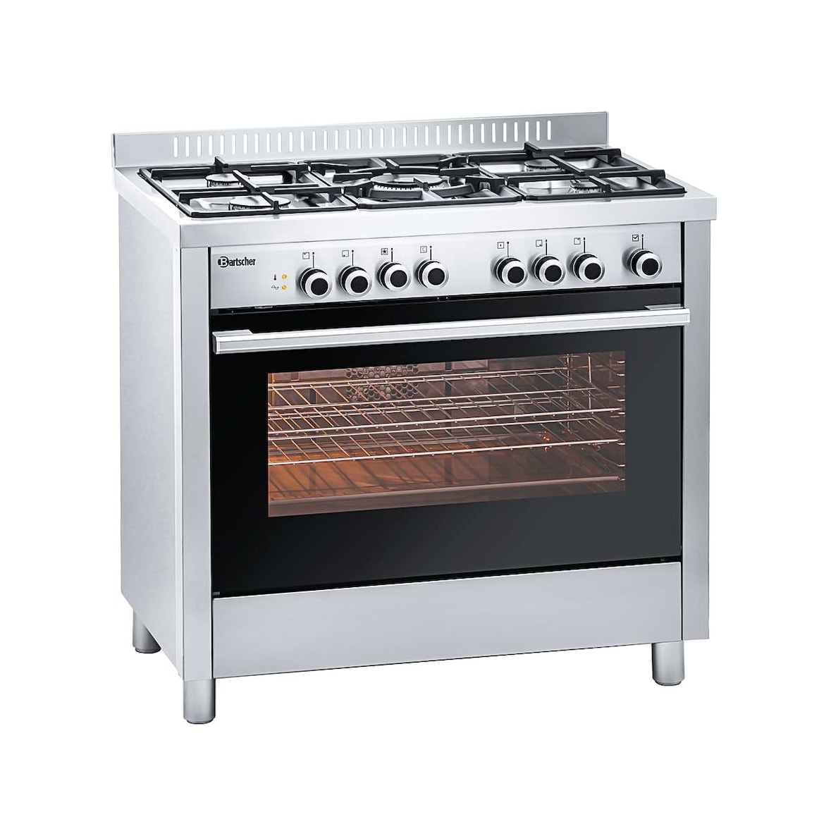 Bartscher BGH 600-521, Gasherd 5 Brenner mit Elekrobackofen, 230V/ 11,5 kW, BTH 900 x 600 x 900 mm