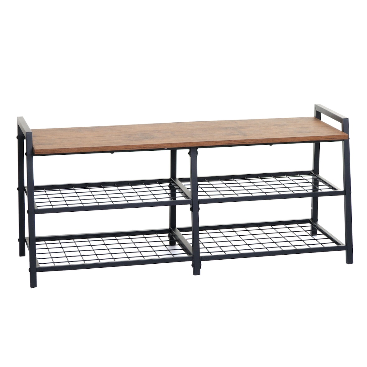 Zapatero HWC-A27, mueble zapatero banco zapatero, 4 compartimentos estructura metálica 3D 40x107x38cm, aspecto roble salvaje
