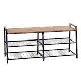 thumbnail of Zapatero HWC-A27, mueble zapatero banco zapatero, 4 compartimentos estructura metálica 3D 40x107x38cm, aspecto roble salvaje