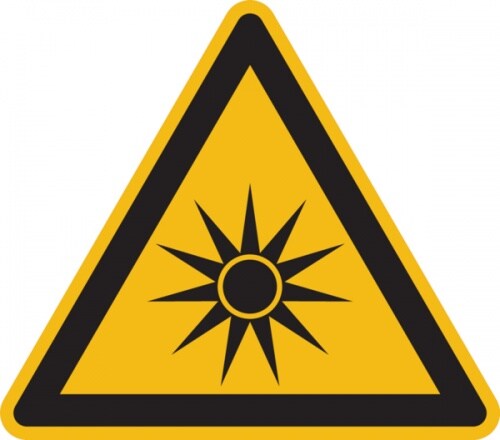 Warnschild, Warnung vor optischer Strahlung W027 - ASR A1.3 (DIN EN ISO 7010) - 200 mm Folie selbstklebend