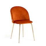thumbnail of Lot de 2 chaises en velours avec pieds en métal, design élégant pour cuisine, salle à manger, bar ou restaurant – Sara – Rouille/Or