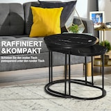 thumbnail of Couchtisch 2er Set rund und oval 50x50x51 cm Schwarz stapelbar mit verstellbaren Füßen Marmoroptik MDF Tischplatte Stahlgestell