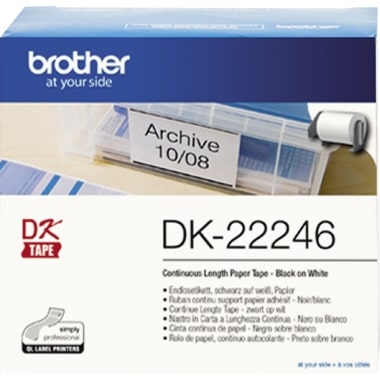 Brother DK22246 - Etiquetas originais de tamanho personalizado - Largura 103 mm x 30,48 metros - Texto preto sobre fundo branco.