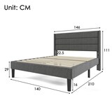 thumbnail of Polsterbett Bettgestell 140x200 mit Lattenrost Kopfteil ergonomisch Leinenbezug 7-Zonen Matratze stabil modernes Komfortbett dunkelgrau