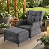 thumbnail of Gartenstuhl 2er-Set mit Relaxfunktion, mit Hocker, Braun/Dunkelgrau, inkl. Polster, 130 kg Belastbarkeit, pflegeleicht | Raburg Sophia