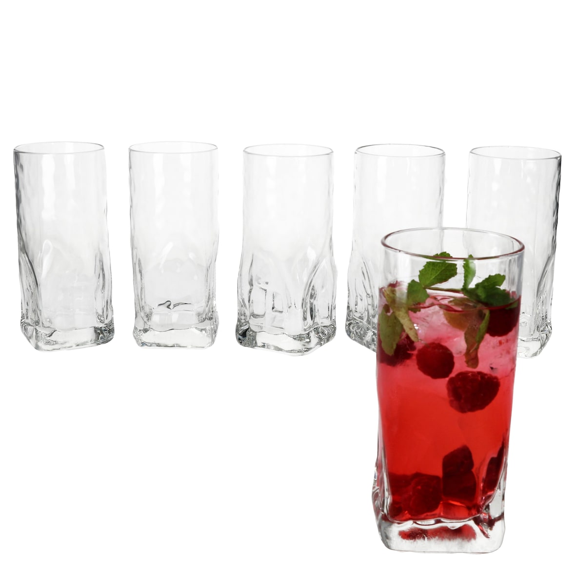 6x Frosty Longdrinkgläser 400ml Trink-Glas Cocktail Wasser dicker Boden Relief