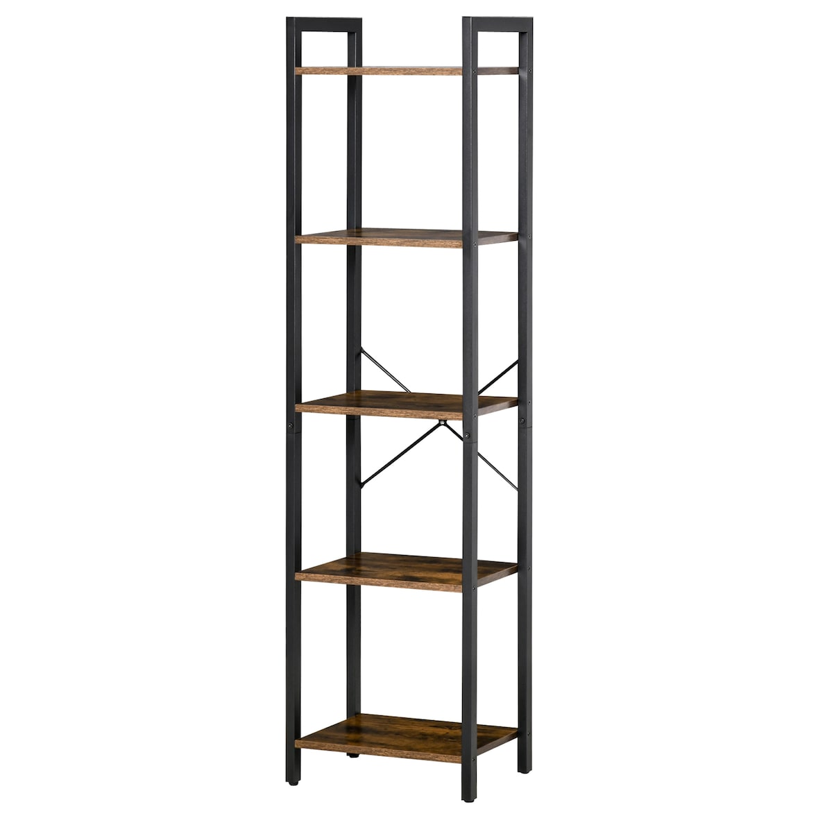 HOMCOM Libreria a 5 Scaffali in Legno e Acciaio Marrone