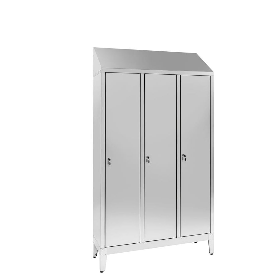 Armadio spogliatoio in acciaio inox AISI 430 a 3 posti a 3 ante con tramezza sporco/pulito cm. 120x50x215h