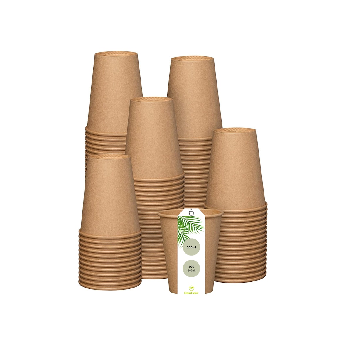 DeinPack Kaffeebecher 200 Stück 300 ml 12 oz Pappbecher braun