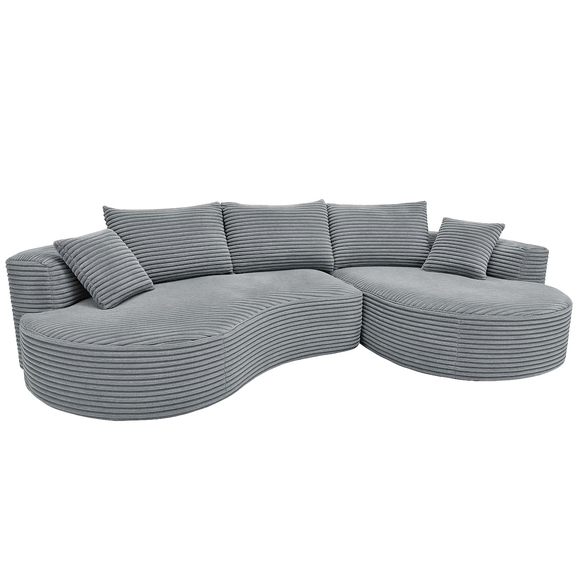 Sofa-Garnitur HWC-P19, 3-Sitzer Couch Loungesofa, Stoff/Textil Cord (370 g/m²) Liegefläche rechts ~ hellgrau