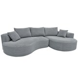 thumbnail of Sofa-Garnitur HWC-P19, 3-Sitzer Couch Loungesofa, Stoff/Textil Cord (370 g/m²) Liegefläche rechts ~ hellgrau