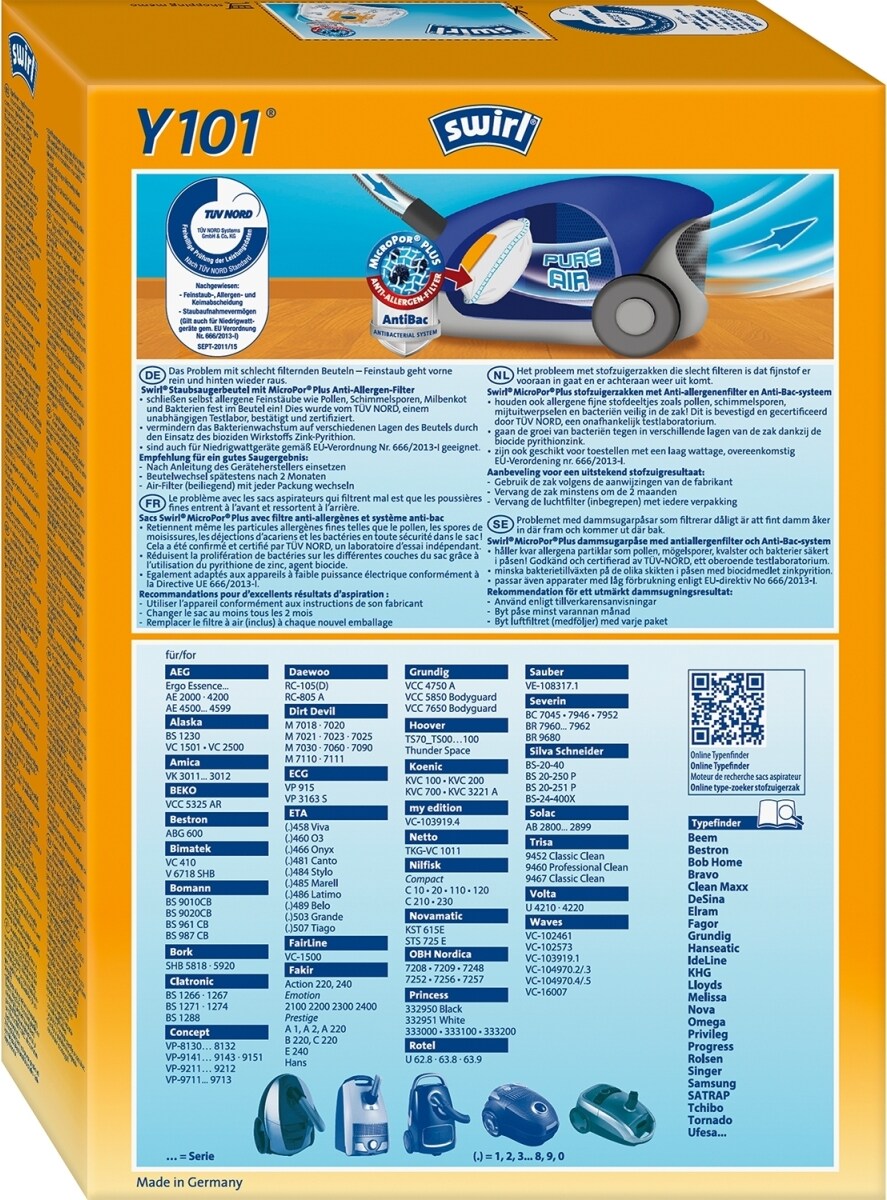 Staubsaugerbeutel Y 101 mit MircoporPlus-Filter VE=4 Stücken