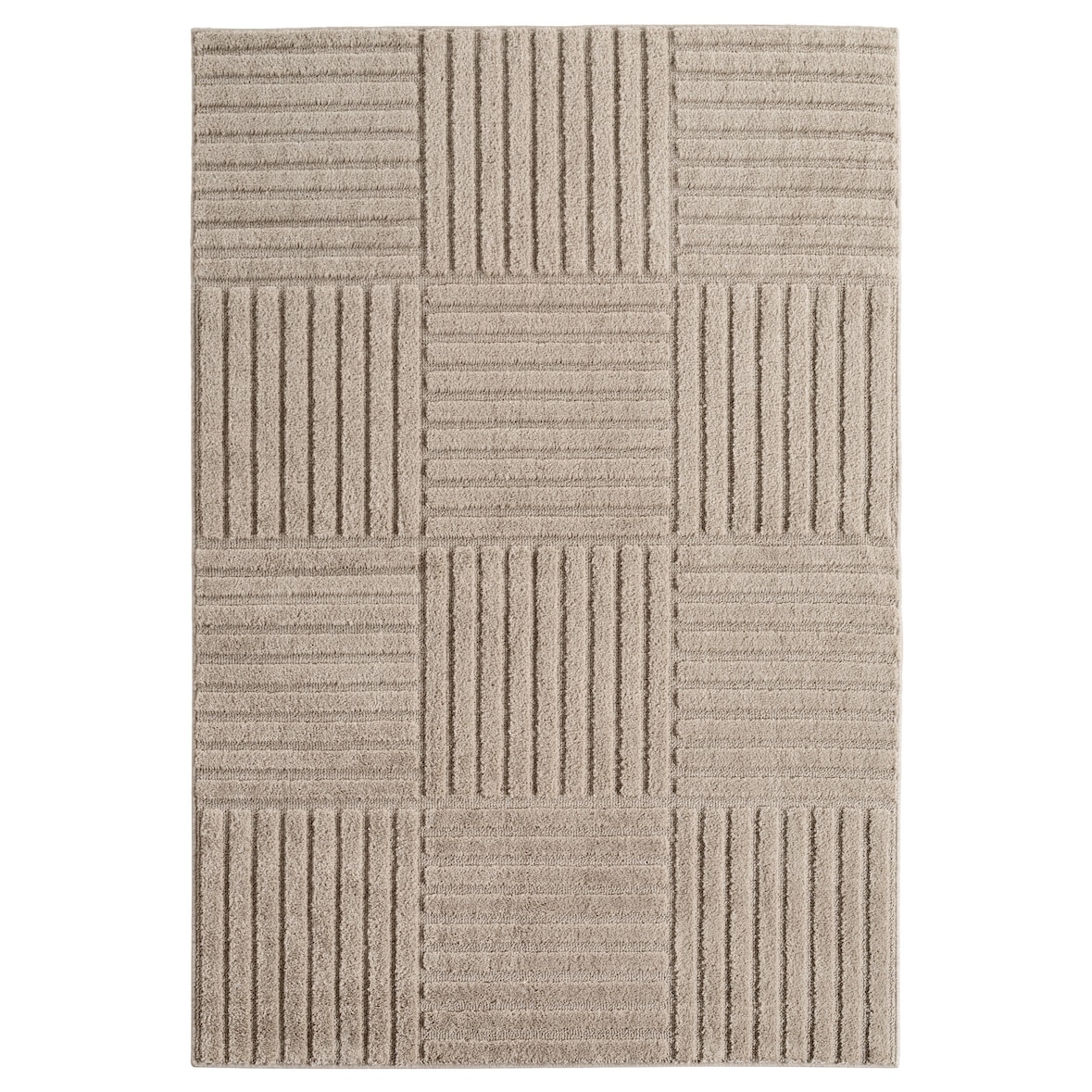 Carpetsale24 Teppich Läufer 60x110 cm Beige Hochflor Skandi Boho Karo Design Hoch-Tief Effekt Weicher Flauschig Pflegeleicht für Schlafzimmer, Flur