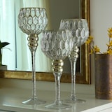 thumbnail of Kerzenhalter Kelch CORDOBA Glas Windlicht H: 30,5cm 34,5cm 40cm gold 3er Set