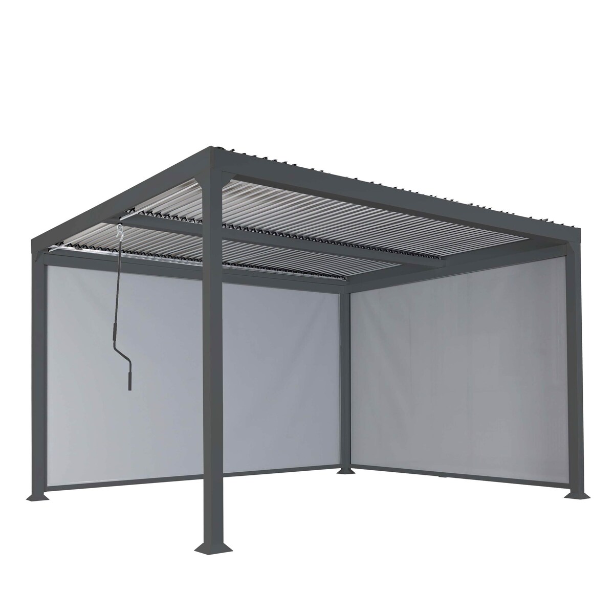 Mendler Alu Pergola HWC-L41 mit 2x Seitenwand, Lamellen-Pavillon, stabiles 8cm-Metall-Gestell 3x3,7m ~ anthrazit