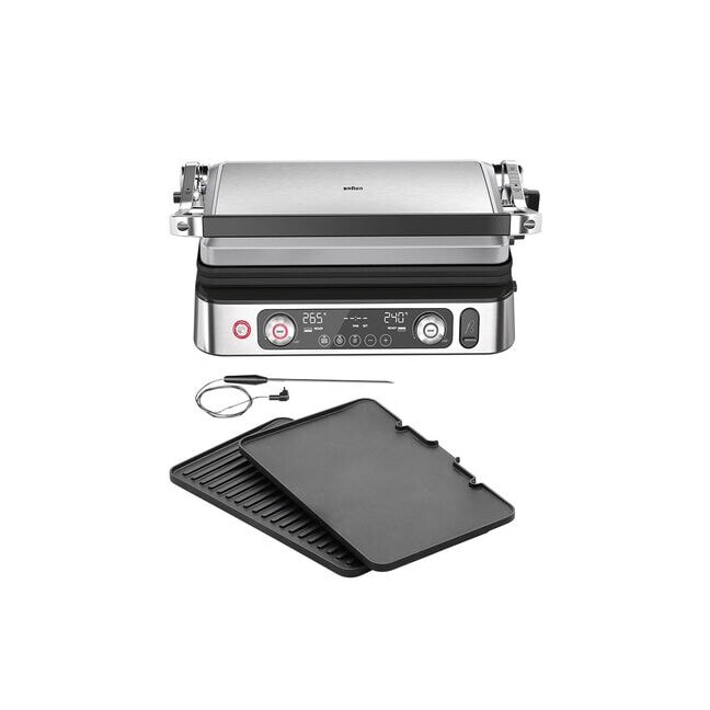 CG9160_BRAUN_Griglia a contatto_acciaio inox_(wxdxh) 445x355x180mm_accessori: termosonda, due set di piastre e vassoio di raccolta del grasso_argento