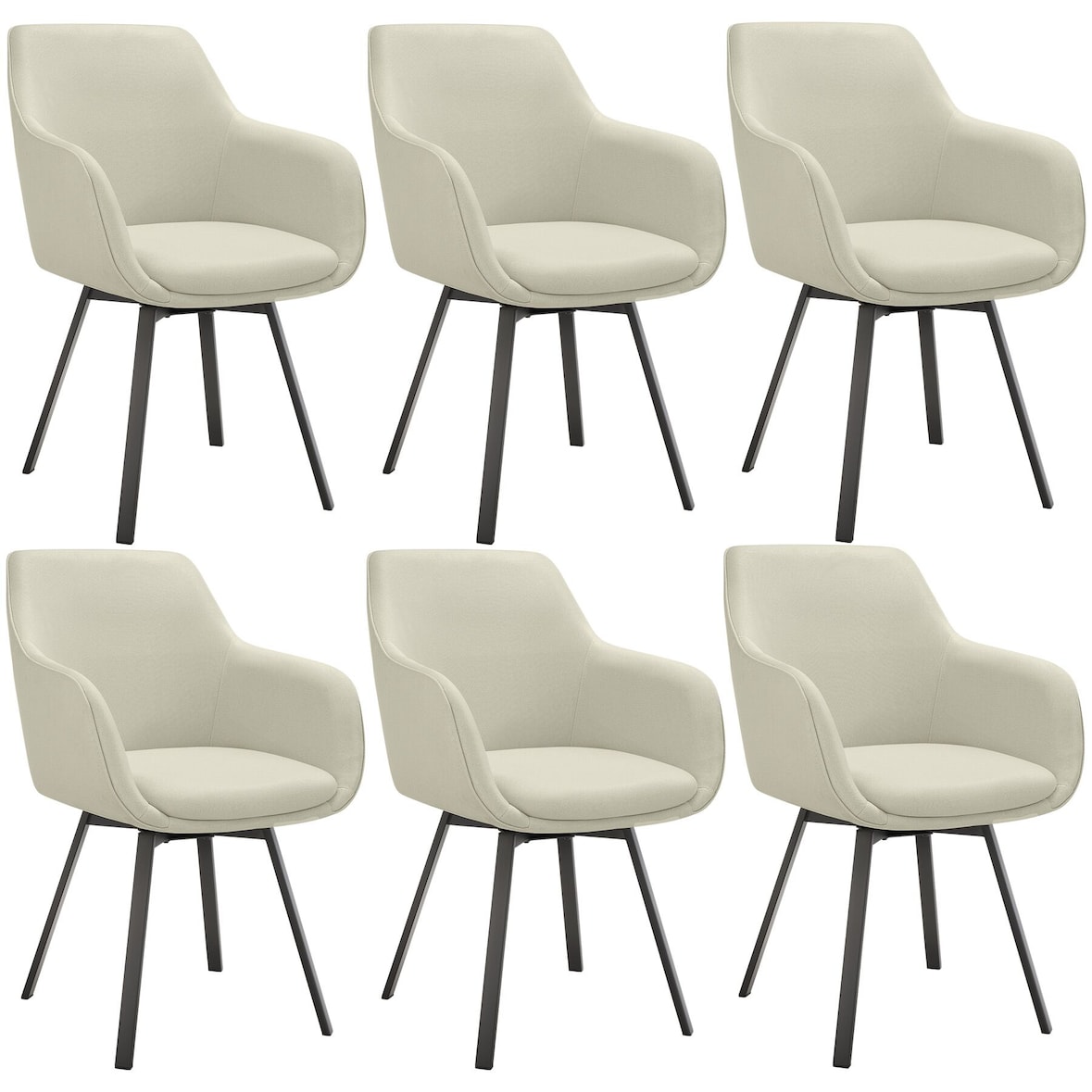 tectake Silla giratoria con reposabrazos Alicon, tapizada - Juego de 6 beis grisáceo