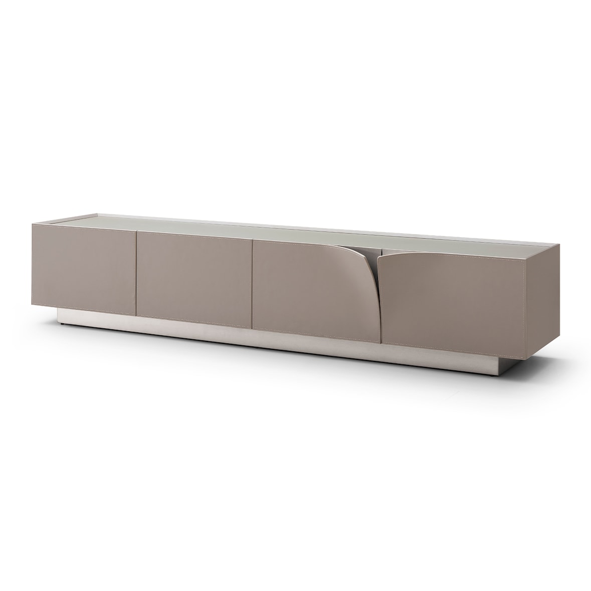 KAWOLA Lowboard EMMA TV-Board Kunstleder grau Fuß Edelstahl gebürstet