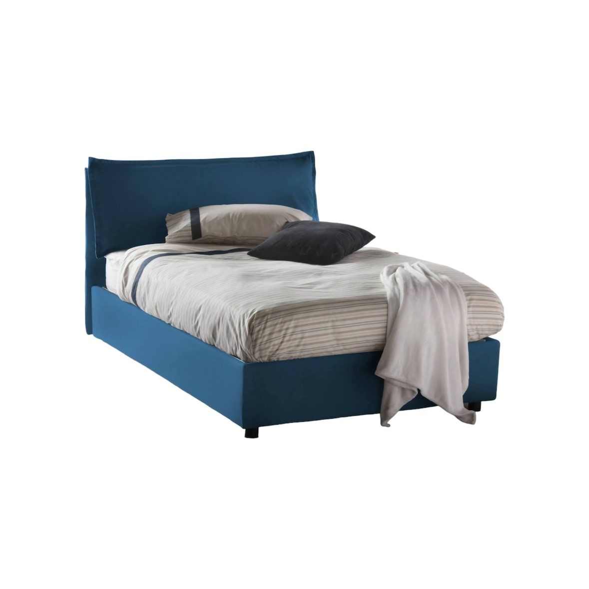 Dmora Deusebi Doppelbett, Stauraumbett mit Stoffbezug, 100 % Made in Italy, Öffnung vorne, geeignet für 120x190 cm Matratze, blau