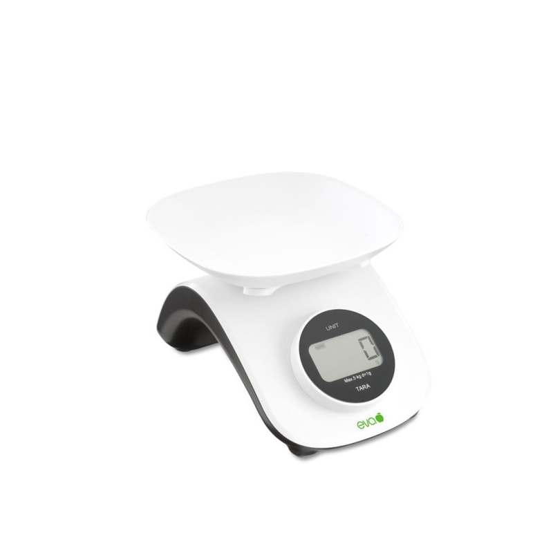 Eva bilancia digitale da cucina cinetica 5 kg divisione 1 grammo con bacinella, bianca
