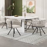 thumbnail of Esszimmerstuhl 2er Set Drehstuhl 72x59x54 cm Schwarz+Beige aus Leinen mit 360 Grad Drehfunktion, gepolstert, Metall Vierbein Gestell