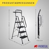 thumbnail of PROREGAL Profi-Trittleiter klappbar mit Handbügel und Werkzeugablage 4 Stufen 160x51x87cm Traglast 150kg Stahl Schwarz Klappleiter Haushaltsleiter