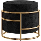 thumbnail of Aufbewahrungs-Fußhocker Samt-Polyester Schwarz mit goldfarbenem Stahlrahmen, Ø42x39 cm, 24 l Stauraum