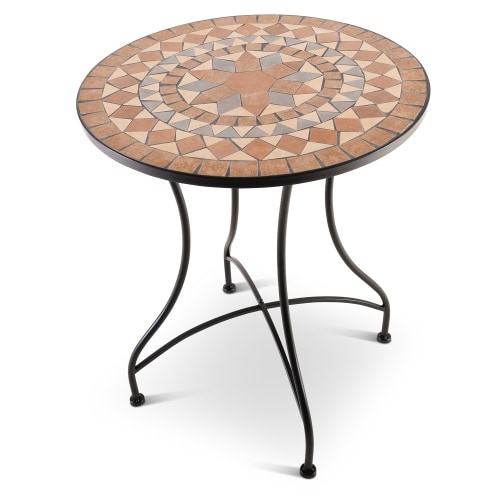 Mosaiktisch 60 cm Ø, mediterraner Garten- & Terrassentisch, 71 cm hoch, Orange-Beige-Grau, Raburg Mayla