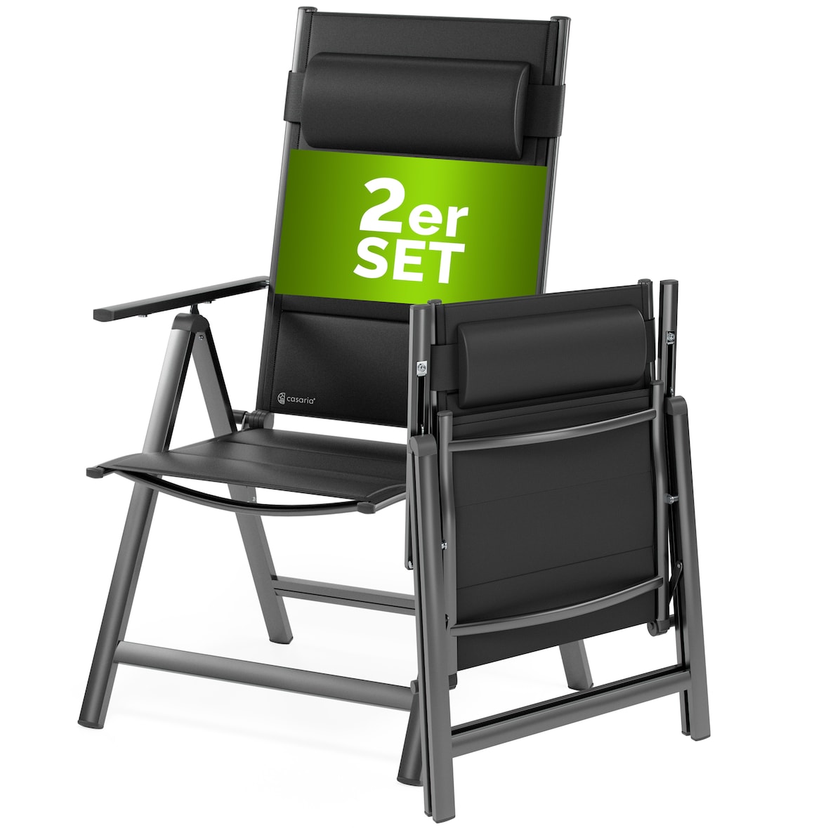 CASARIA® Alu Gartenstühle 2er Set Gepolstert 8-Fach Verstellbar Anthrazit