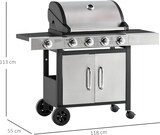 thumbnail of Outsunny Barbacoa de Gas de Acero BBQ con 4+1 Quemadores 15,2 KW Termómetro 2 Mesas Laterales Armario de 2 Puertas y Ruedas con Frenos 128x50x113 cm