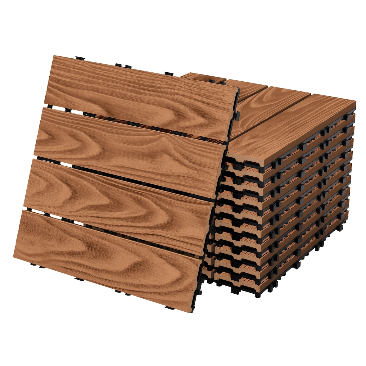 ECD Germany – WPC Terrassenfliesen – 30x30 cm Hellbraun 4m² | Klickfliesen Holzoptik für Balkon & Terrasse