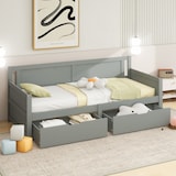 thumbnail of Merax Daybett, Massivholz Tagesbett Schlafsofa 90x200cm mit 2 Schubladen, grau