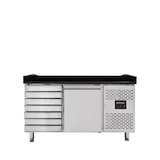 thumbnail of Mesa refrigerada para pizza, 1 porta, 7 gavetas massa, aço inox, mármore negro, 390 L, EN 60 x 40 cm, vitrine de ingredientes GN 1/4, Vaiotec 11265