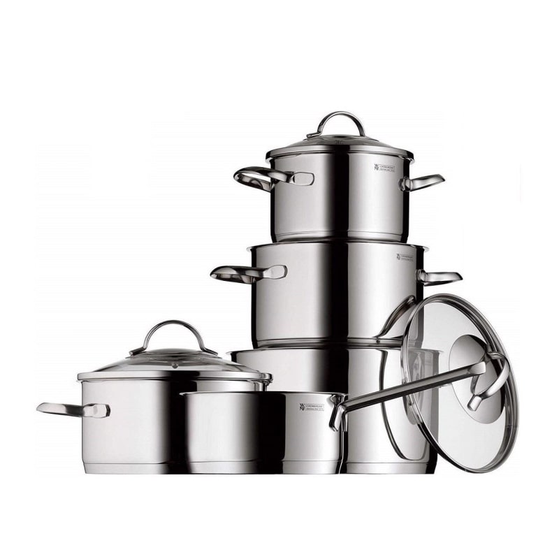 Wmf provence plus, set pentole 5 pezzi in acciaio cromargan® 18/10 + 4 coperchi in vetro