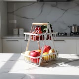 thumbnail of Relaxdays Obst Etagere, 2-stöckig, Metall, Holzgriff, HxBxT: 34 x 26 x 17 cm, Obst & Gemüse, eckige Obstschale, weiß