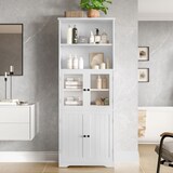 thumbnail of Badezimmer Hochschrank 58x29x160 cm mit Stauraum Türen und Glastür, verstellbaren Einlegeböden, voll lackiert, Weiß
