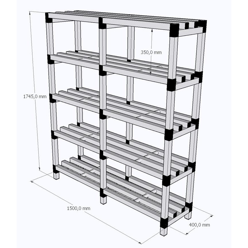 Estantería estándar modular de resina 1500 x 400 x 1745 mm. (h) 5 estantes GRIS