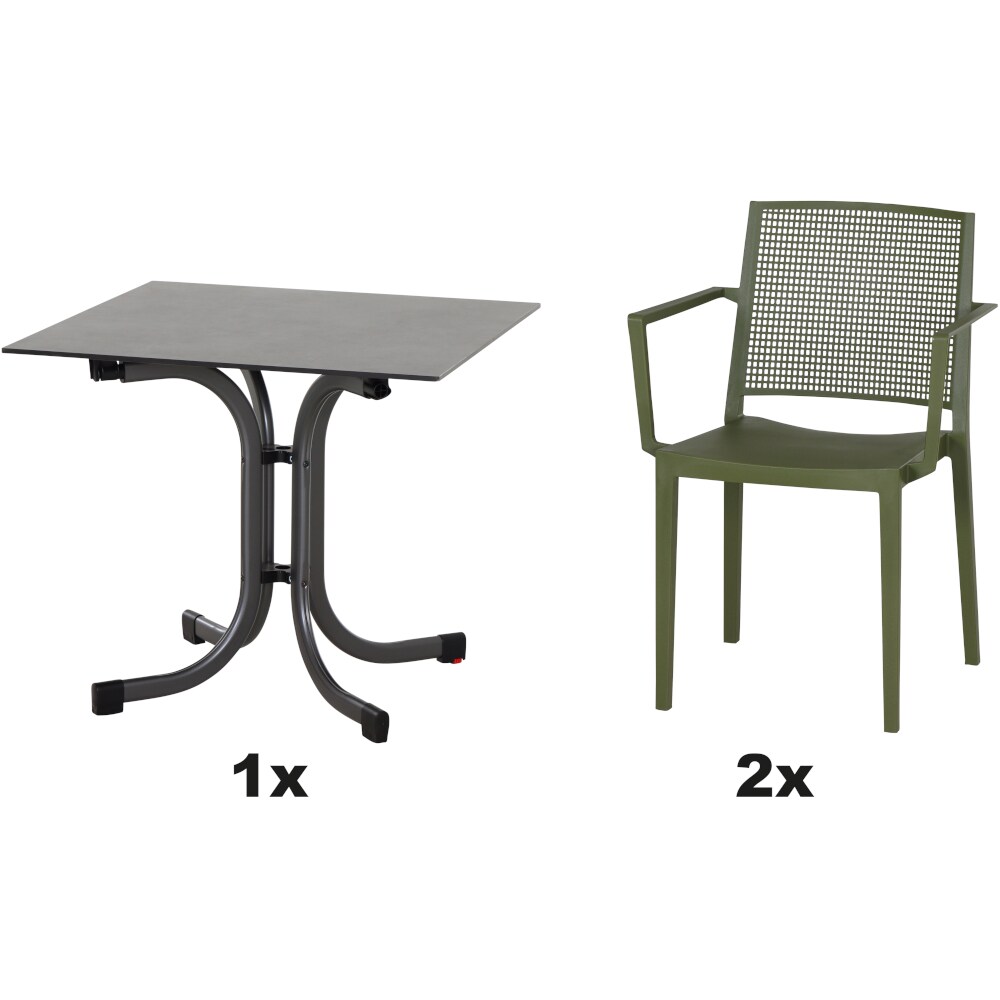 SIENA GARDEN Urban Lights Set 3teilig Square Sessel gastrotauglich olive mit Tisch Sola 80x80
