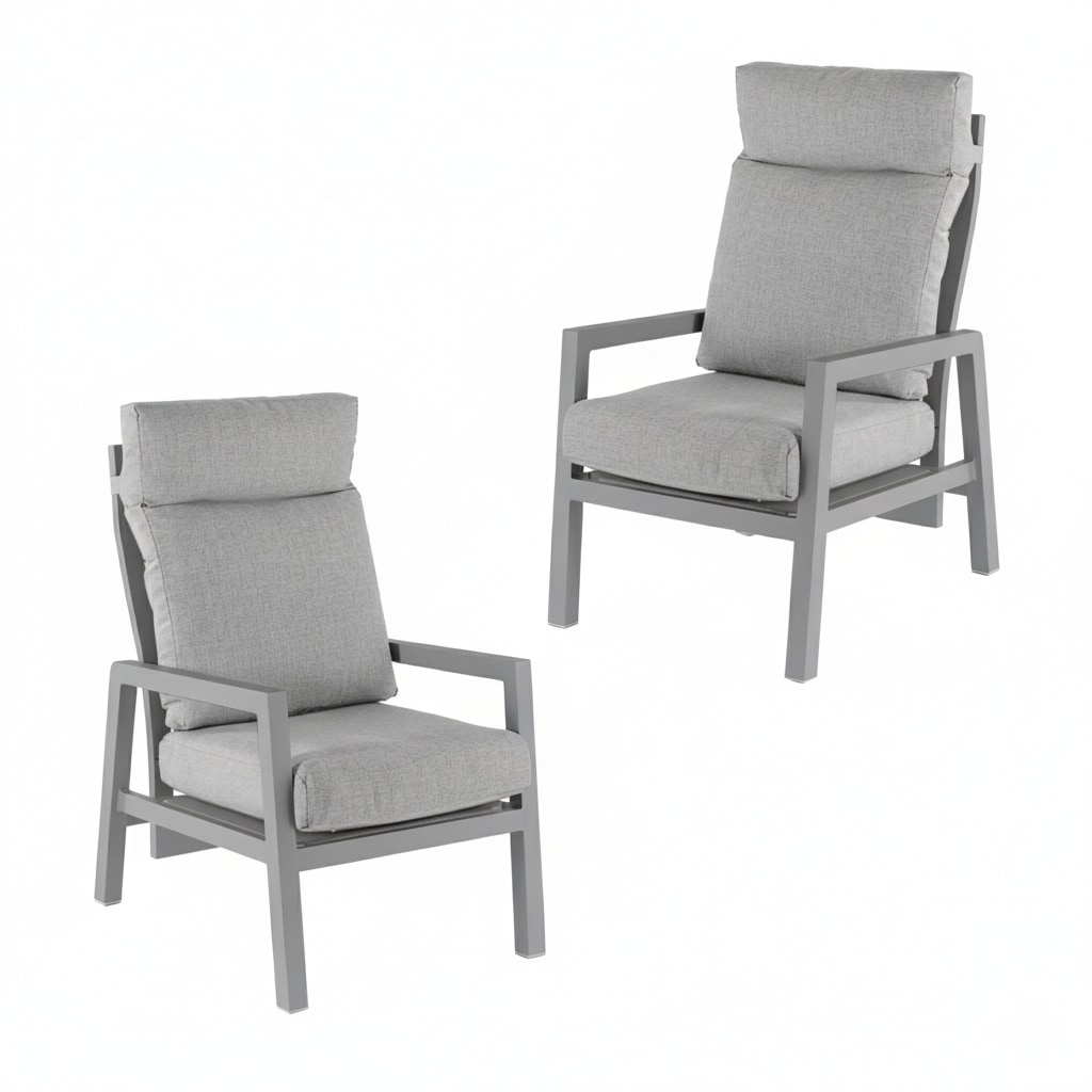 Pack 2 sillones de exterior reclinables, Aluminio, Color Gris, 66x77x104