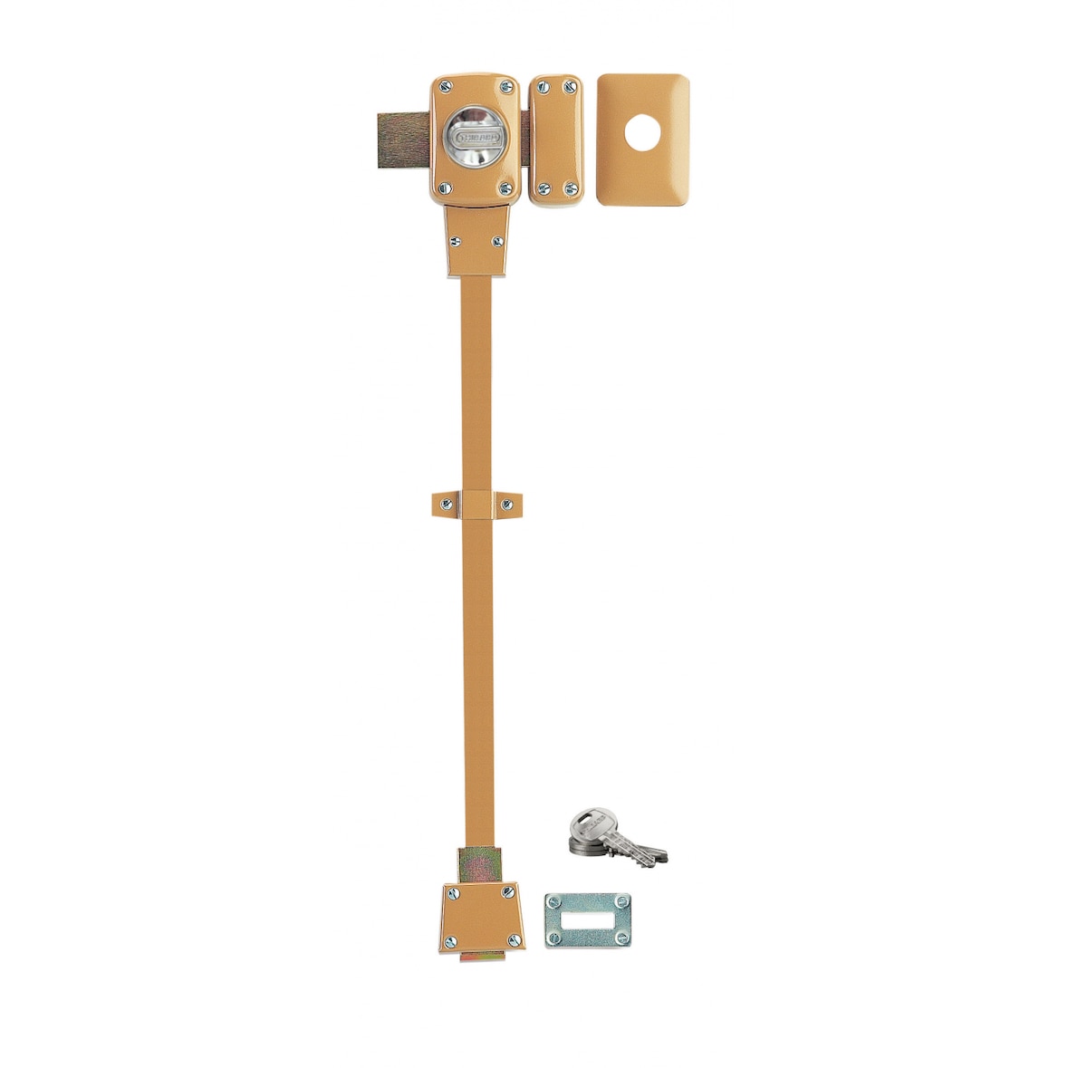 Verrou à bouton Mirage 6 pour porte d'entrée, cylindre 45mm, tringle 2 pts en acier, bas, droit, 3 clés, bronze - THIRARD