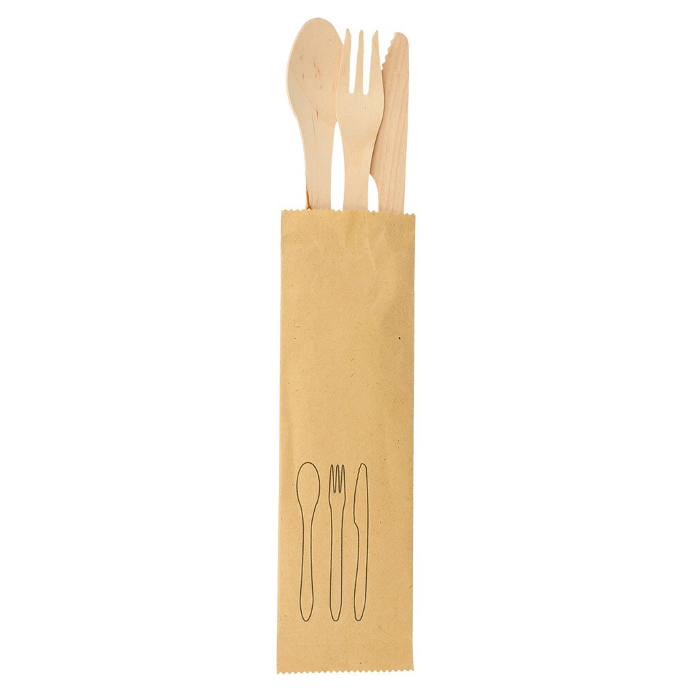 Garcia de Pou Set Forchetta, Coltello, Cucchiaio 'Curve'  18,5 Cm Naturale Legno (200 Unità)