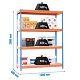 thumbnail of SimonRack Industrieel rek, 2000x1200x600 mm, 400 kg buigpunt, 4 houten legborden, garagerek, Blauw/Oranje/Hout- Ecoforte